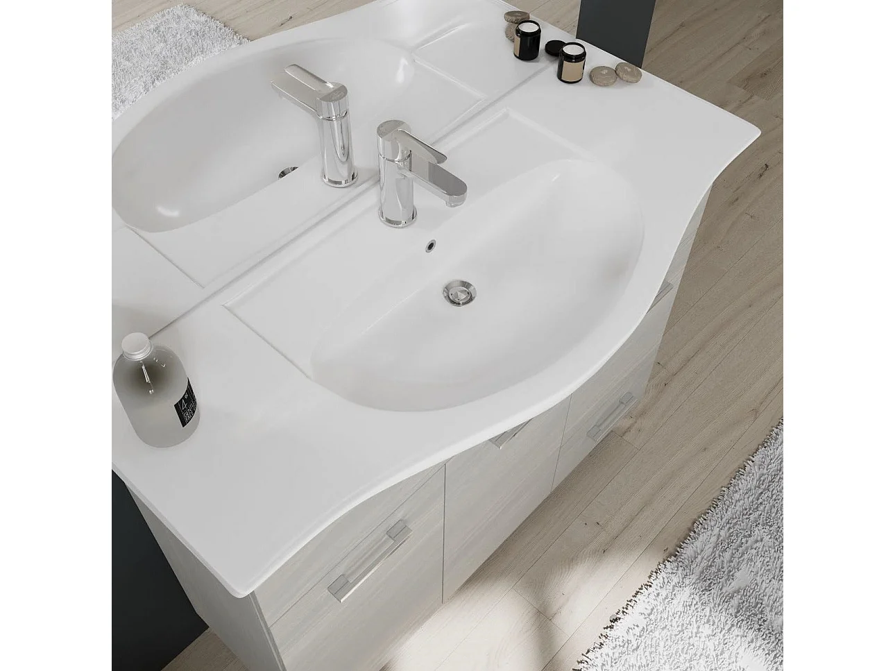 Meuble De Salle De Bains À Poser 105 Cm Avec Portes Lavabo Et Miroir | Rimini