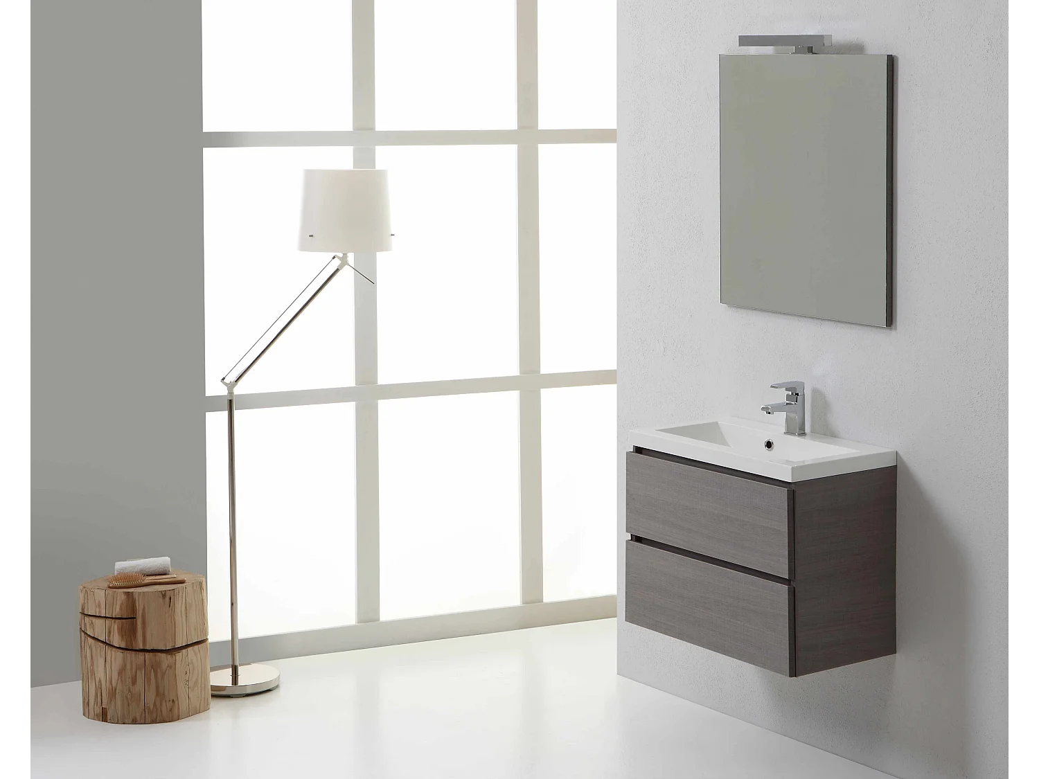 Meuble De Salle De Bains Suspendu 60 Cm Avec Tiroirs Gris | Manhattan