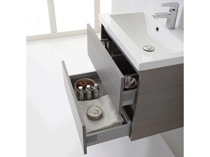 Meuble De Salle De Bains Suspendu 60 Cm Avec Tiroirs Gris | Manhattan