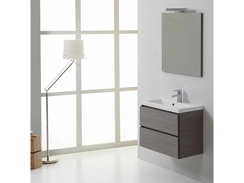 Meuble De Salle De Bains Suspendu 60 Cm Avec Tiroirs Gris | Manhattan