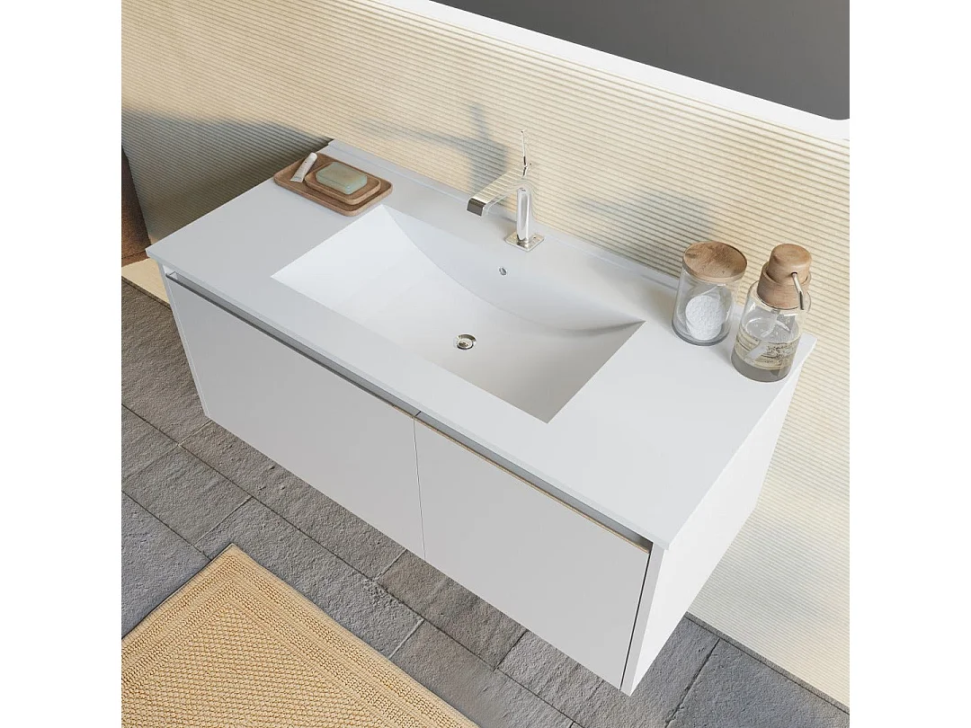 Meuble De Salle De Bain Gris Clair Mat 100Cm, Lavabo, Miroir À Led  | Monaco