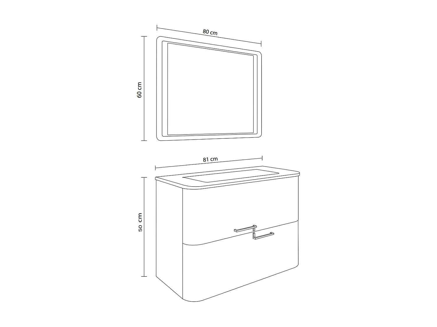 Armoire De Toilette Murale 80Cm Blanche, Lavabo Noir Mat, Miroir À Led | Hollywood