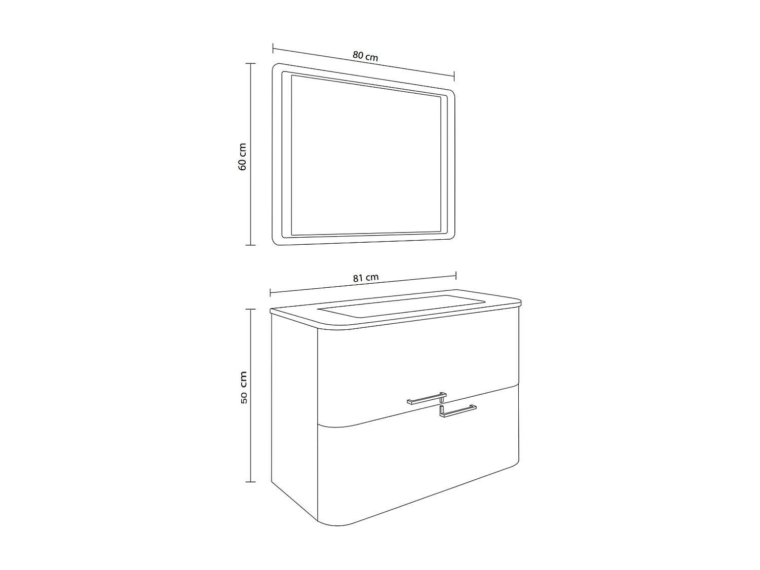 Armoire De Toilette Murale 80Cm Blanche, Lavabo Noir Mat, Miroir À Led | Hollywood
