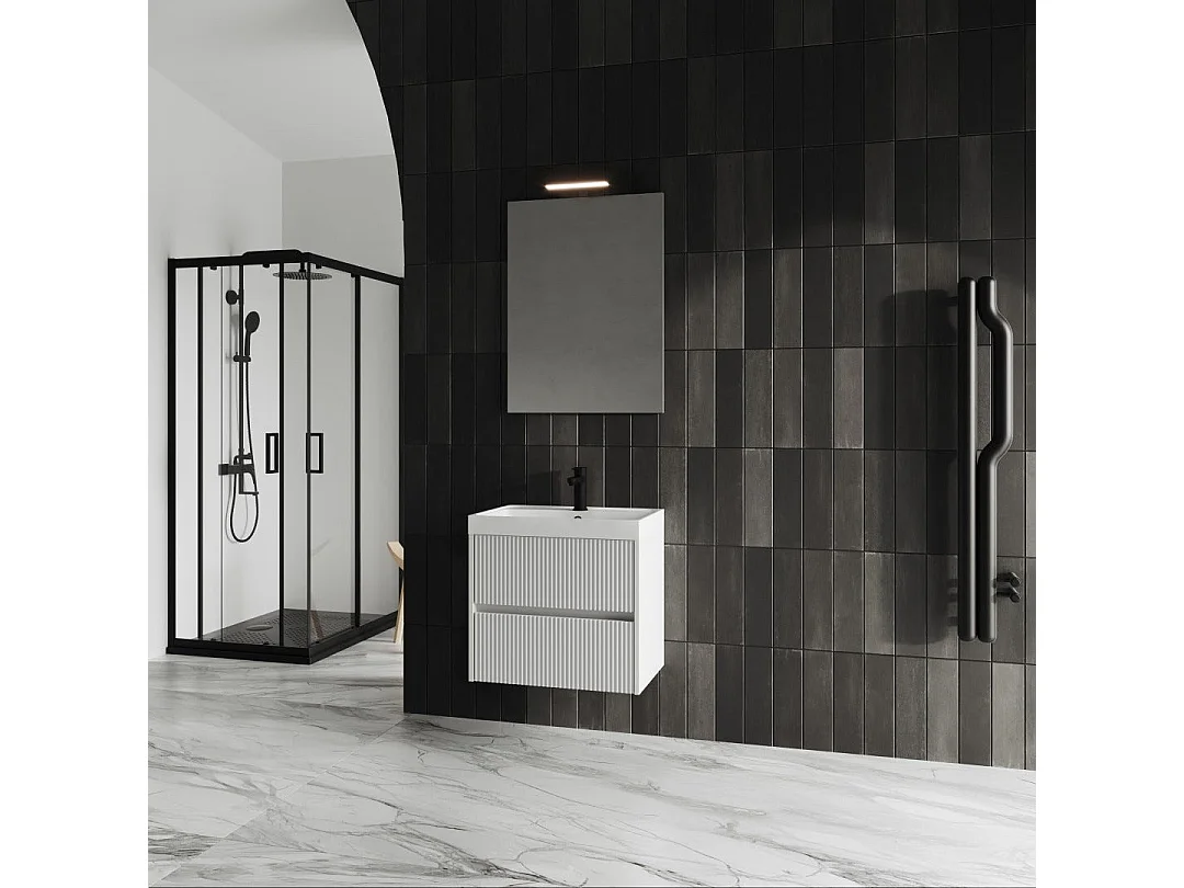 Meuble De Salle De Bains Cannelé Blanc Brillant 60Cm | Cortina