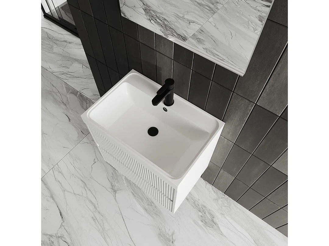 Meuble De Salle De Bains Cannelé Blanc Brillant 60Cm | Cortina
