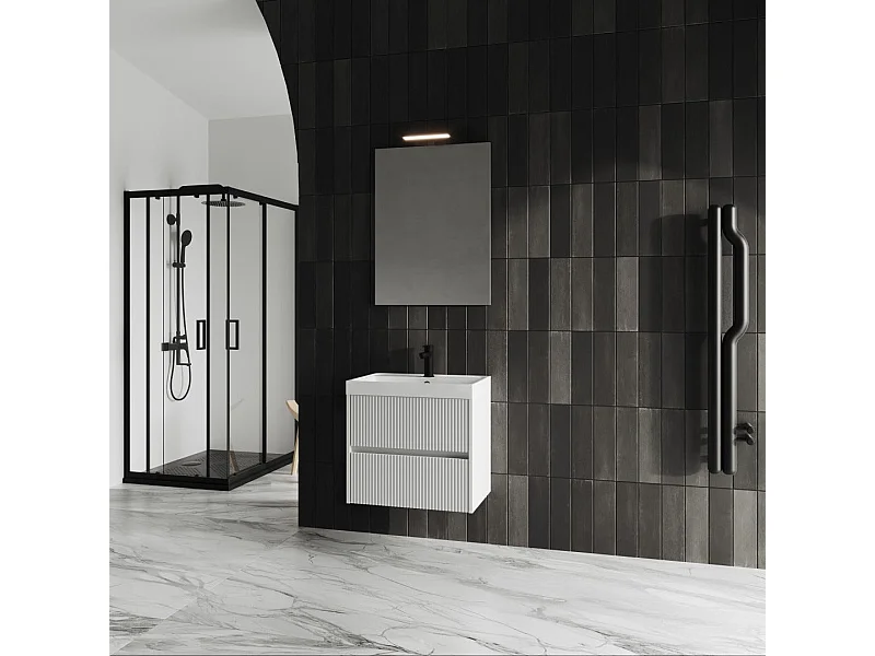 Meuble De Salle De Bains Cannelé Blanc Mat 60Cm | Cortina