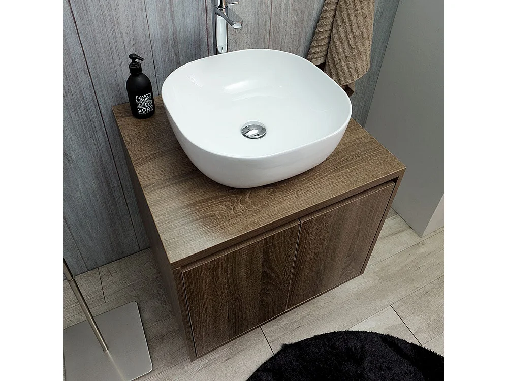 Meuble De Salle De Bain Suspendu Cm 60 Noyer Foncé Avec Lavabo D'appui | Siena