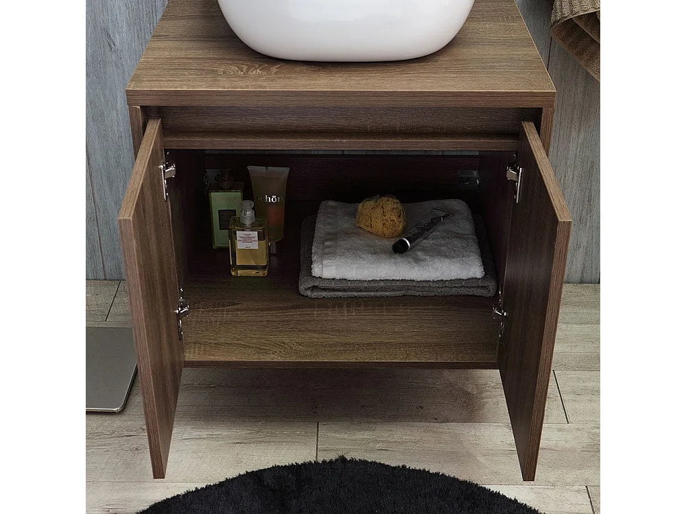 Meuble De Salle De Bain Suspendu Cm 60 Noyer Foncé Avec Lavabo D'appui | Siena