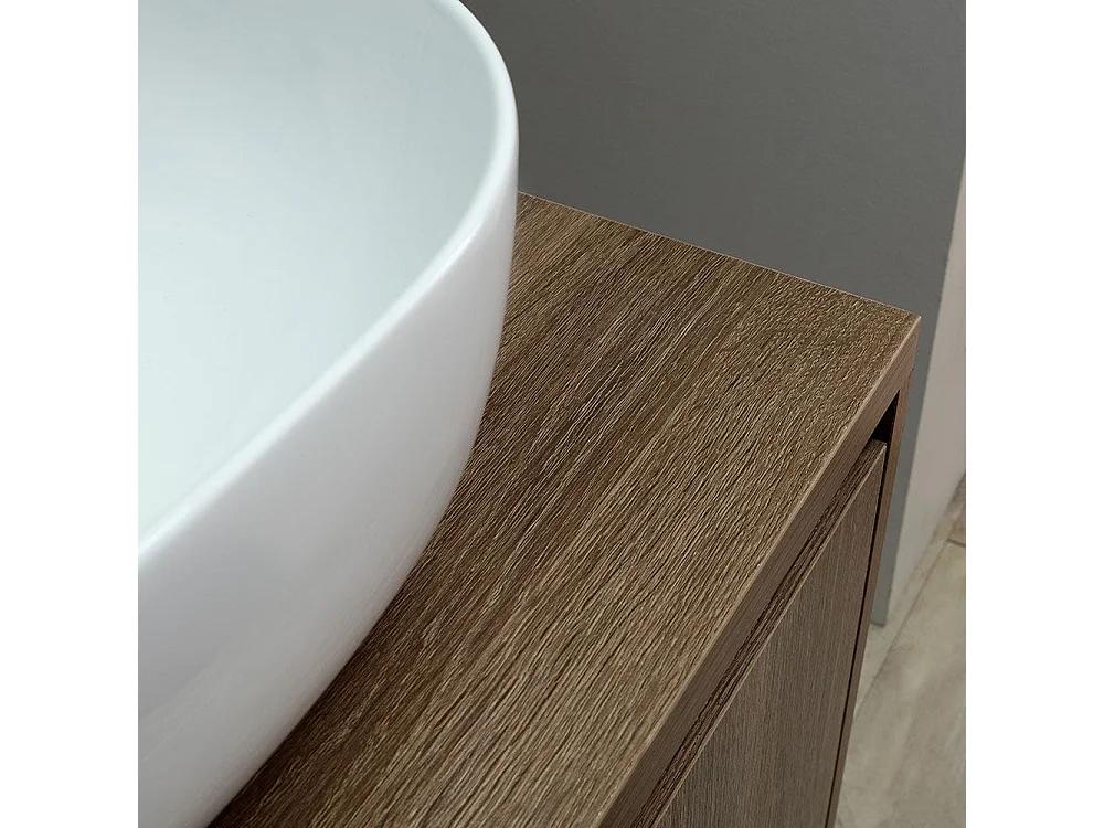 Meuble De Salle De Bain Suspendu Cm 60 Noyer Foncé Avec Lavabo D'appui | Siena