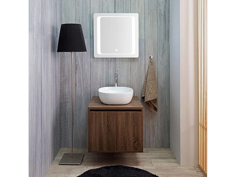 Meuble De Salle De Bain Suspendu Cm 60 Noyer Foncé Avec Lavabo D'appui | Siena