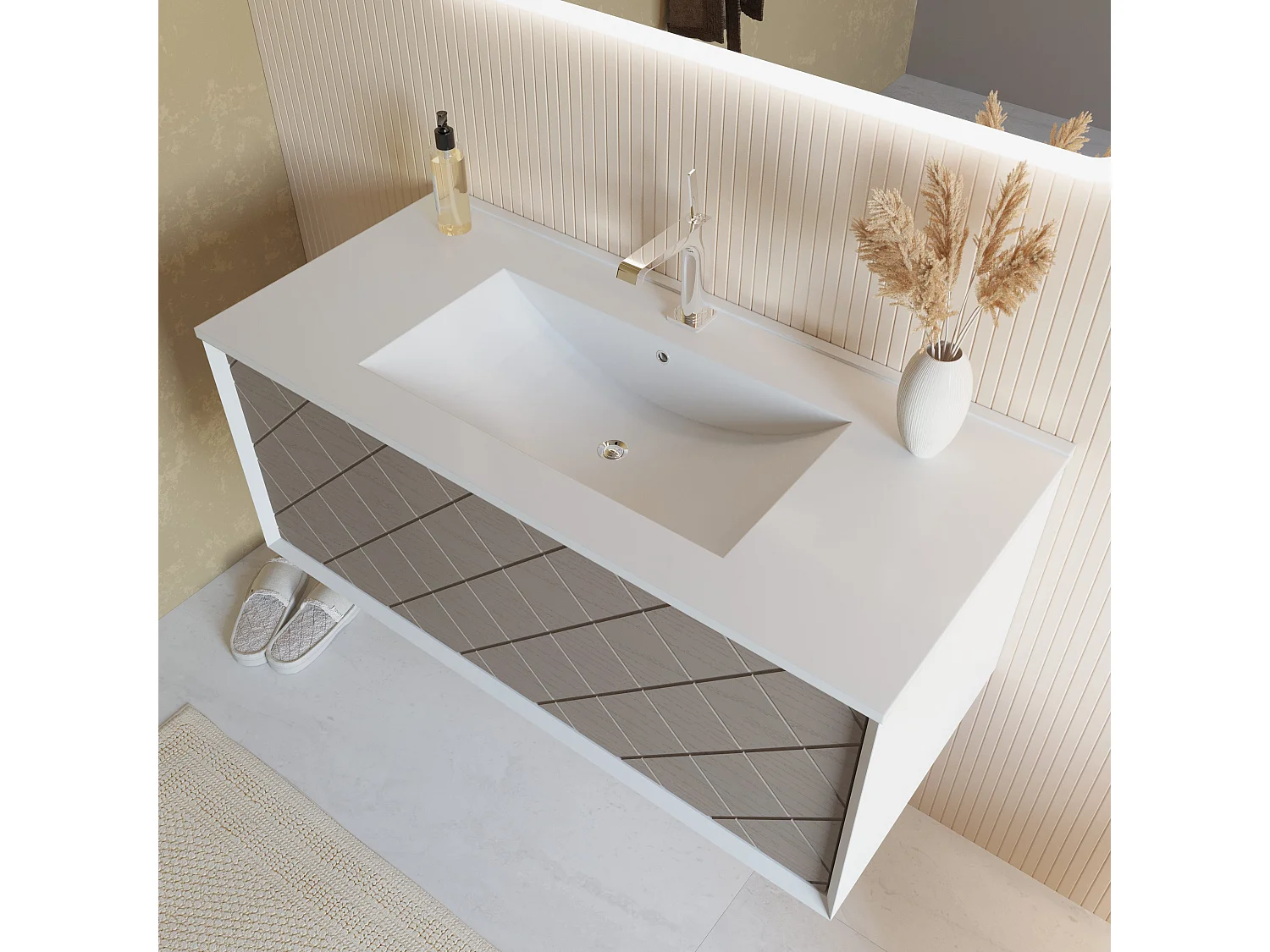 Armoire De Salle De Bain Murale De 100 Cm En Gris Clair Avec Miroir À Led | Miami