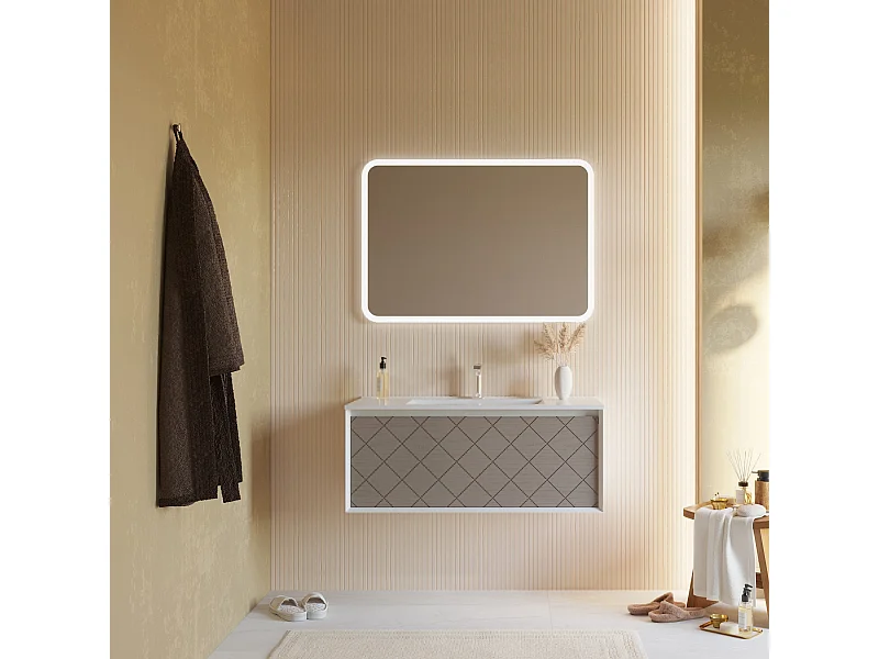 Armoire De Salle De Bain Murale De 100 Cm En Gris Clair Avec Miroir À Led | Miami