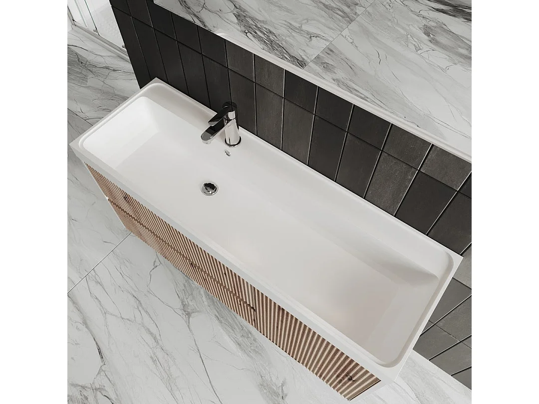 Mobilier De Salle De Bain Suspendu 120Cm Blanc Et Chêne Doré | Cortina