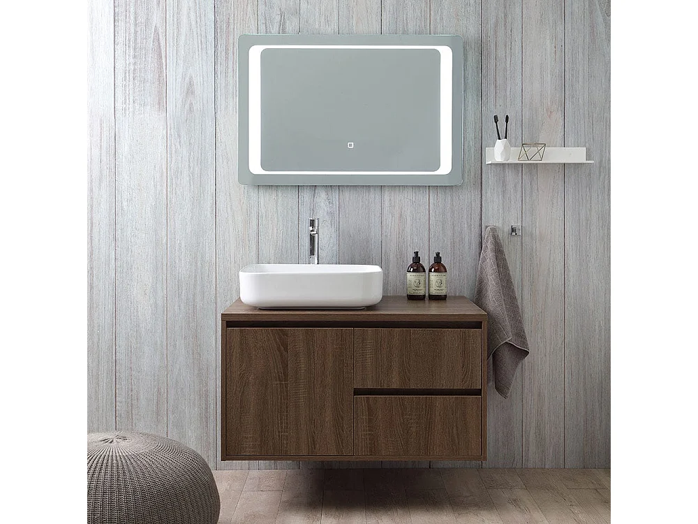 Meuble De Salle De Bain Suspendu Sous-Lavabo 90 Cm Et Miroir Led Tactile | Siena