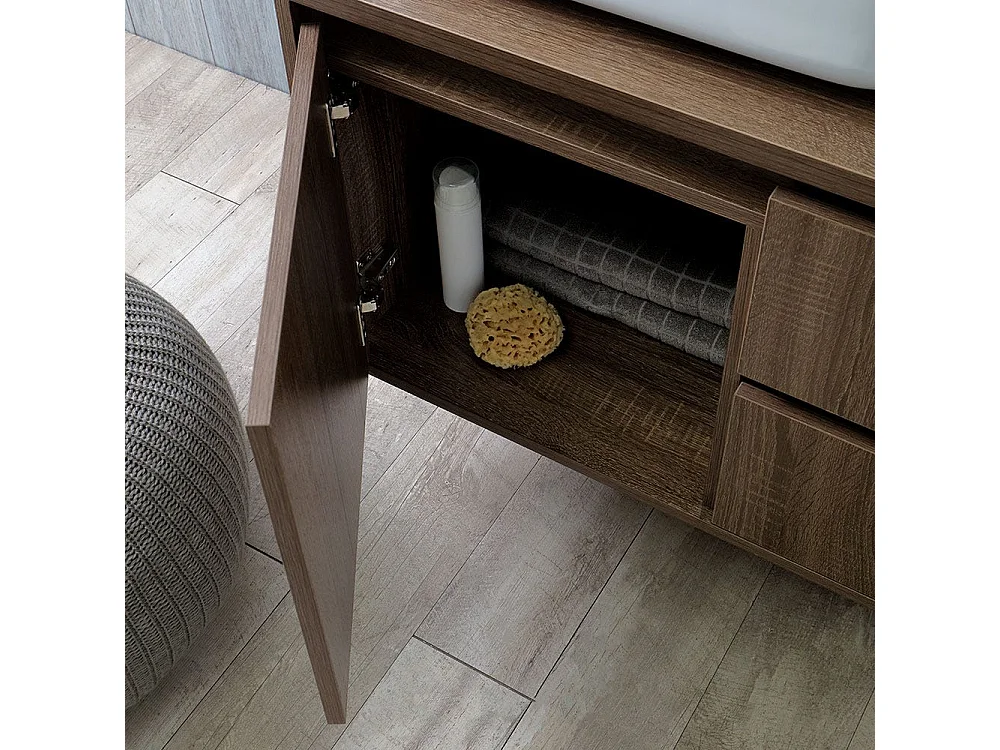 Meuble De Salle De Bain Suspendu Sous-Lavabo 90 Cm Et Miroir Led Tactile | Siena