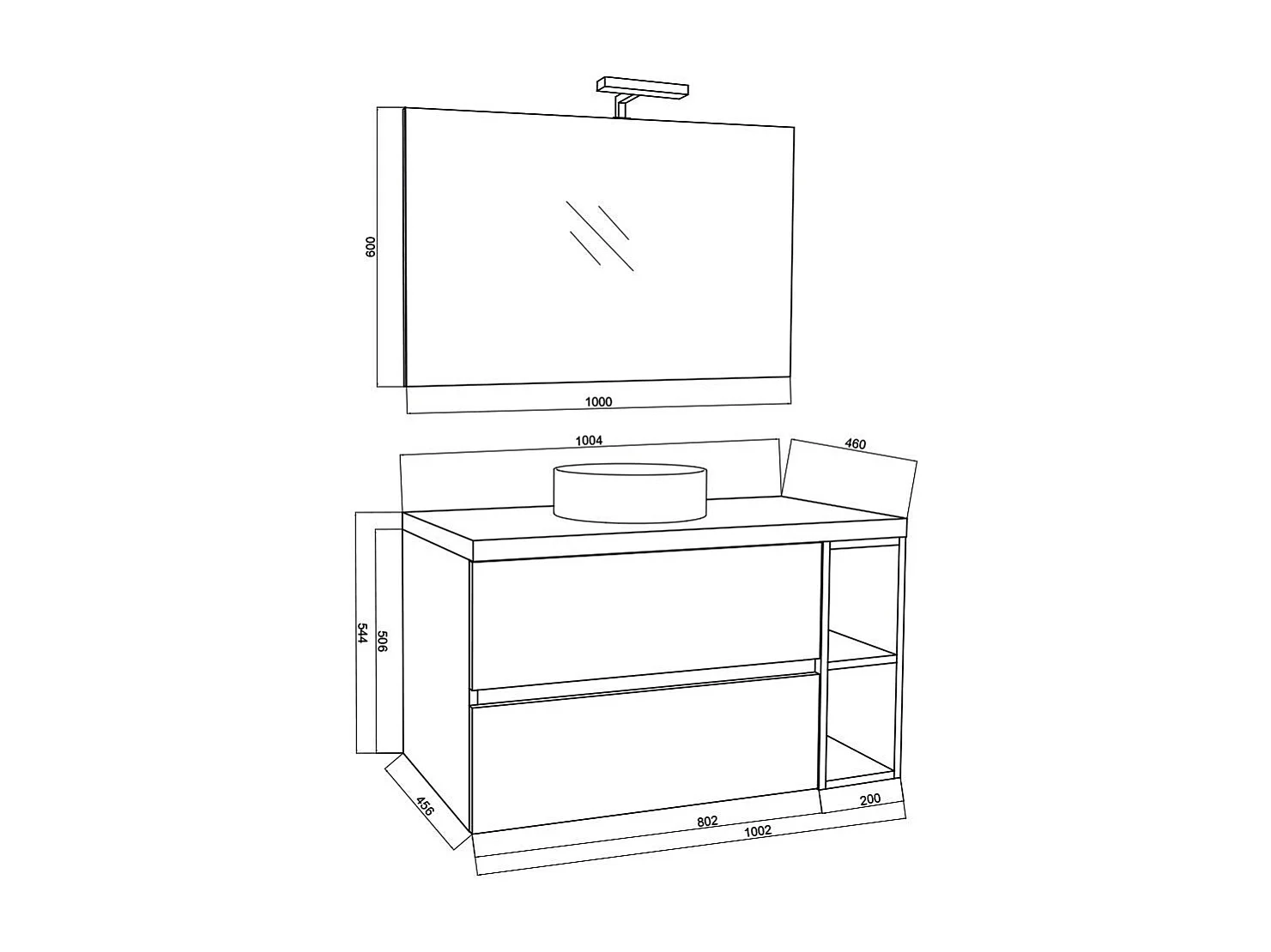 Meuble De Salle De Bains Suspendu Blanc 100Cm, Niche Grise, Plateau En Chêne Et Miroir 100X60 | Nizza