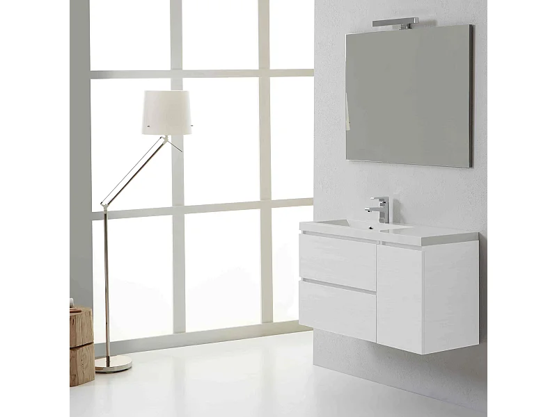 Meuble De Salle De Bains Moderne 90 Cm Avec Tiroirs Blanc | Manhattan