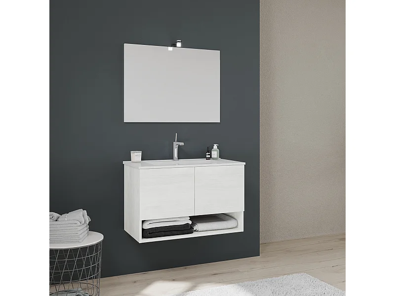 Armoire De Salle De Bains Murale Avec Portes Blanches 80Cm