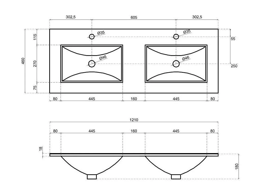 Double Lavabo Mural Meuble De Salle De Bain Avec Tiroirs Chêne Naturel 120Cm | Berlin