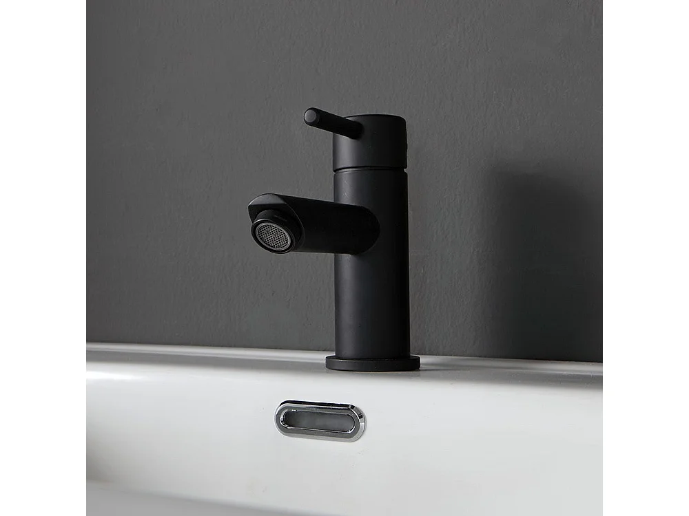 Meuble De Salle De Bain Suspendu En Blanc Brillant Avec Poignée Noire Et Miroir Avec Led Tactile | Parigi