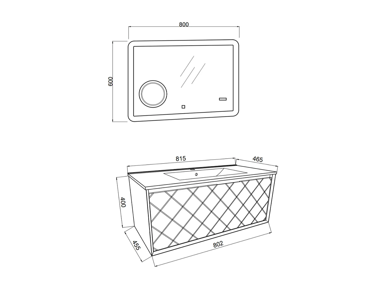 Meuble De Salle De Bain 80Cm Frêne Gris Et Miroir Led Tactile 80X60 | Miami