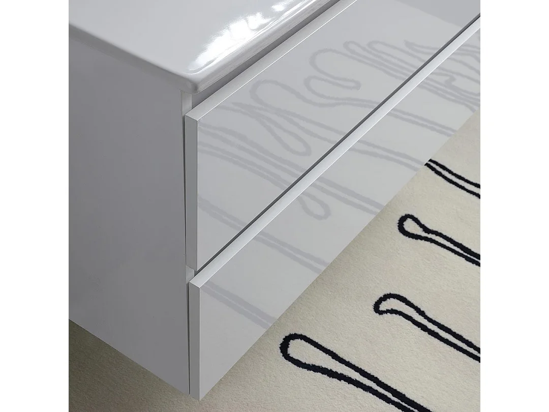Meuble De Salle De Bain Avec Tiroirs 100Cm Blanc Brillant, Lavabo Et Miroir | Benaco