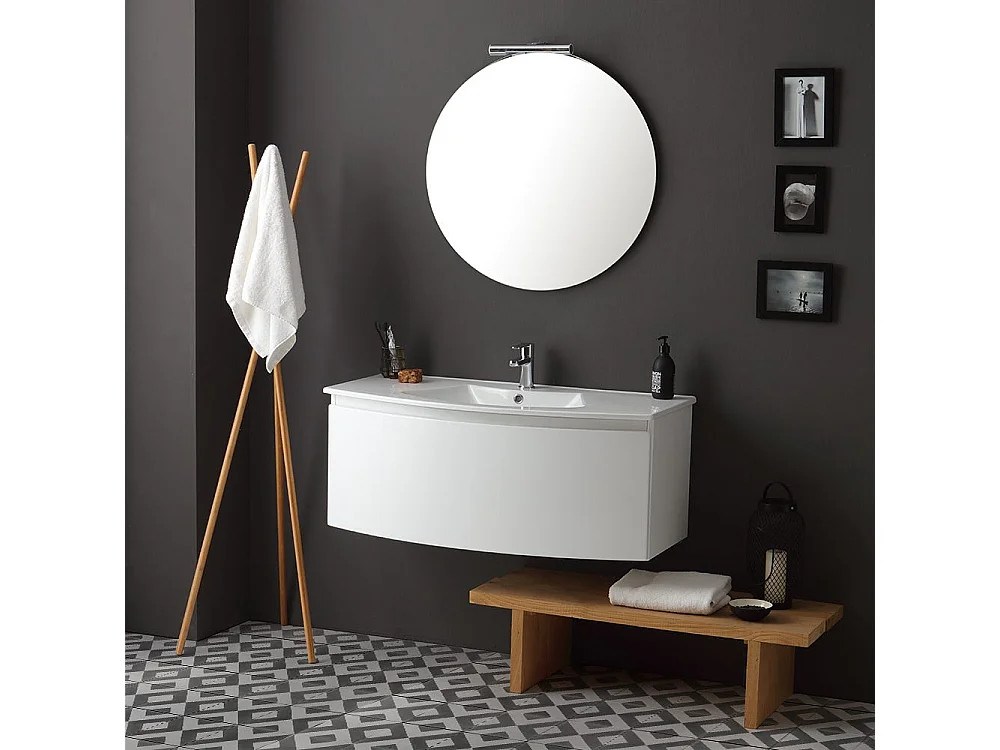 Armoire De Toilette Suspendue 102 Cm Laqué Blanc Avec Miroir Rond | Riva