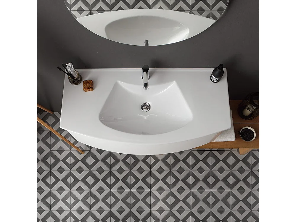 Armoire De Toilette Suspendue 102 Cm Laqué Blanc Avec Miroir Rond | Riva