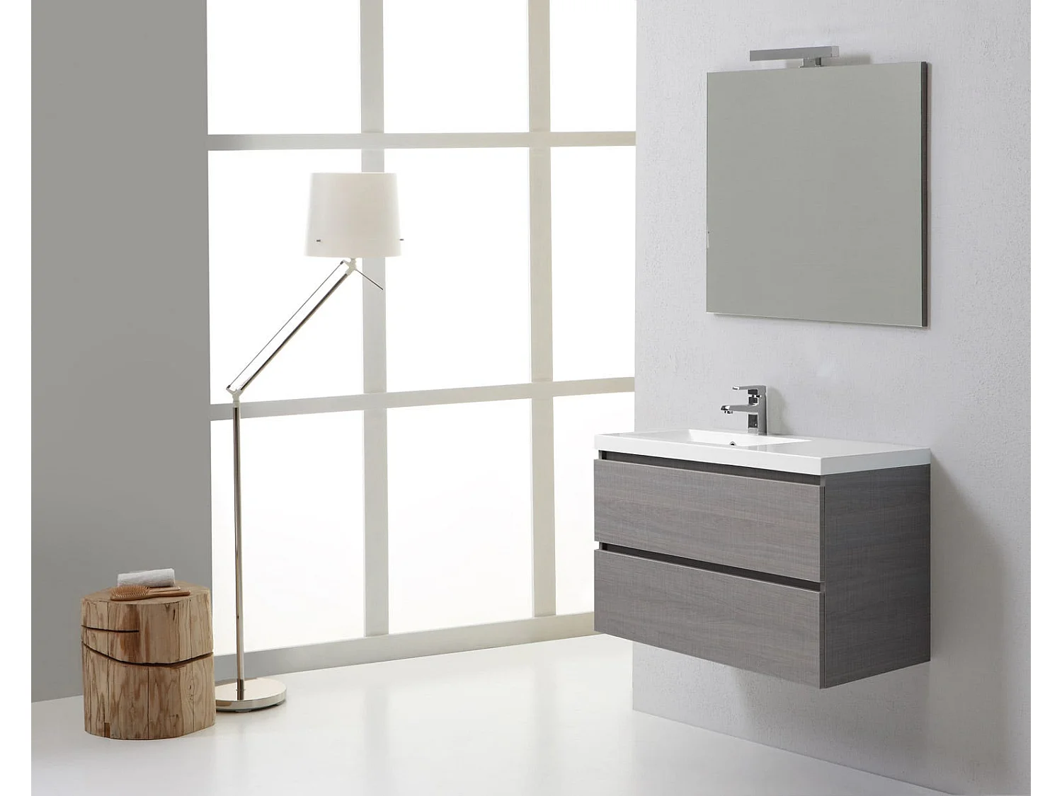 Meuble De Salle De Bains 90 Cm Avec Tiroirs Et Vasque À Gauche | Manhattan