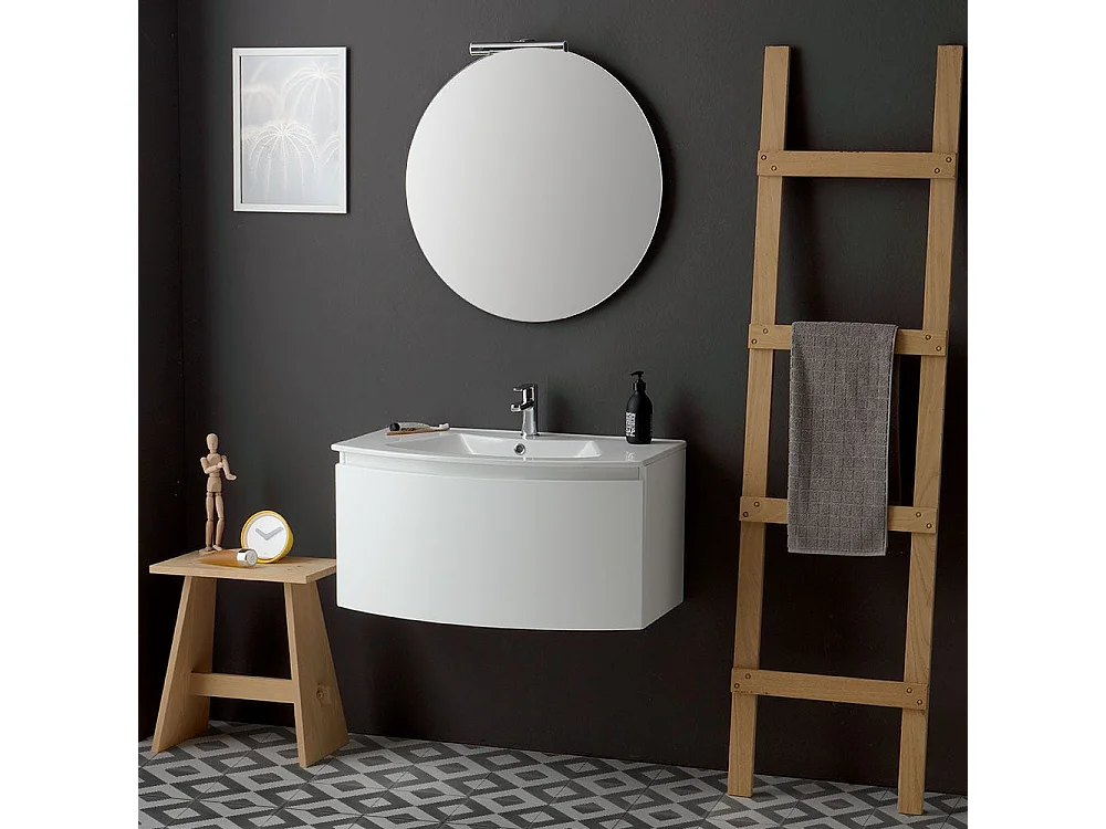 Armoire De Toilette Moderne Suspendue 82 Cm Blanc Miroir Rond | Riva