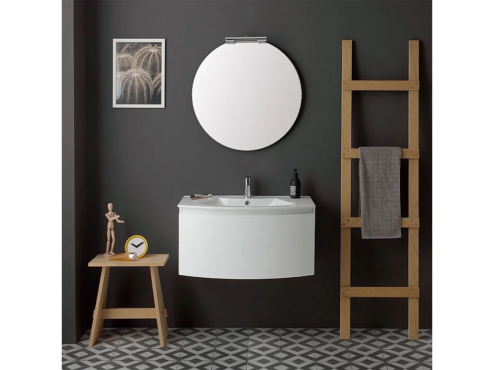 Armoire De Toilette Moderne Suspendue 82 Cm Blanc Miroir Rond | Riva