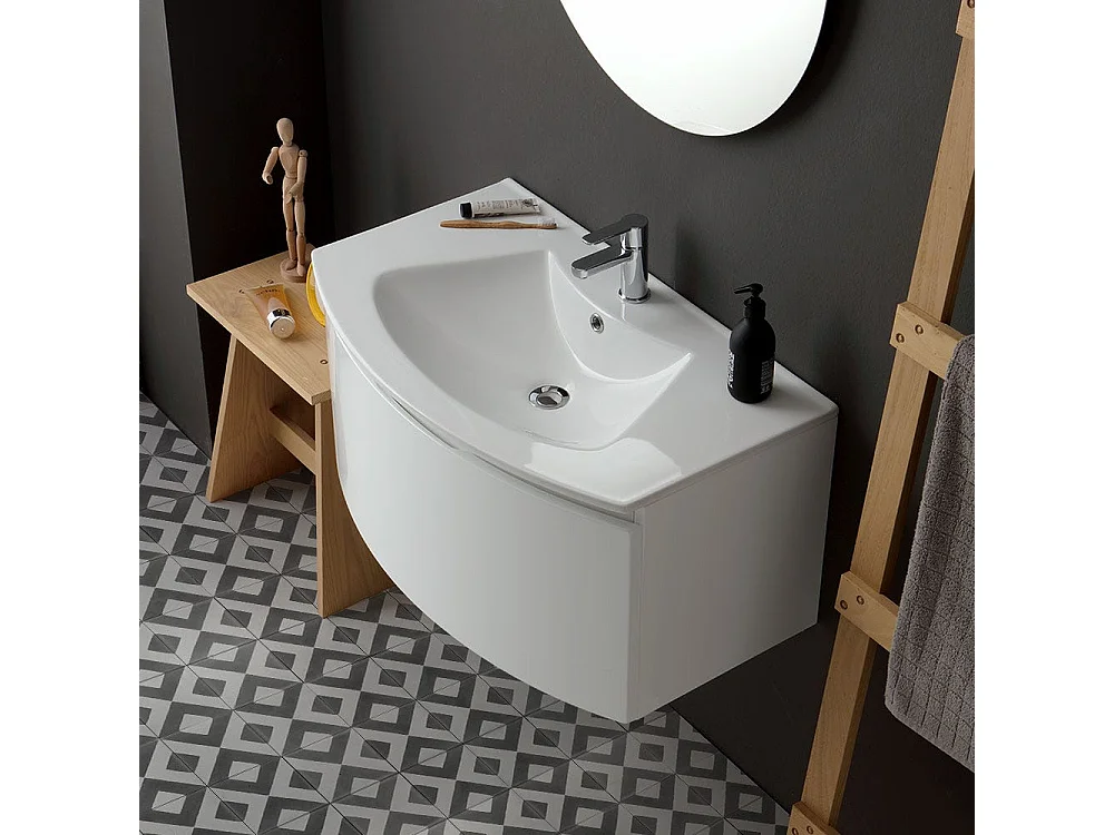 Armoire De Toilette Moderne Suspendue 82 Cm Blanc Miroir Rond | Riva