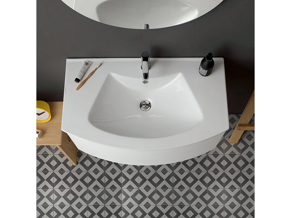 Armoire De Toilette Moderne Suspendue 82 Cm Blanc Miroir Rond | Riva