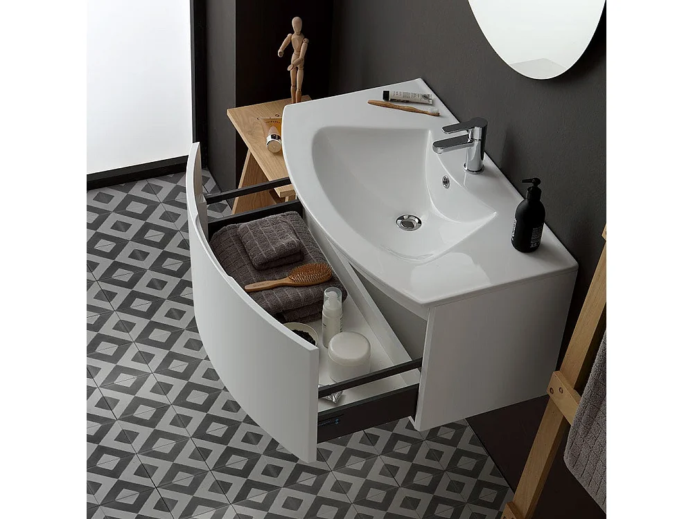 Armoire De Toilette Moderne Suspendue 82 Cm Blanc Miroir Rond | Riva