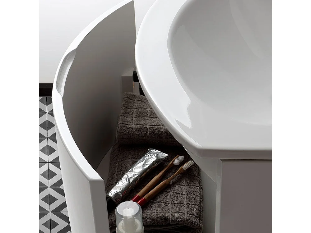 Meuble De Salle De Bain Mural De 62Cm Avec Frontal Courbe Et Miroir Rond | Riva