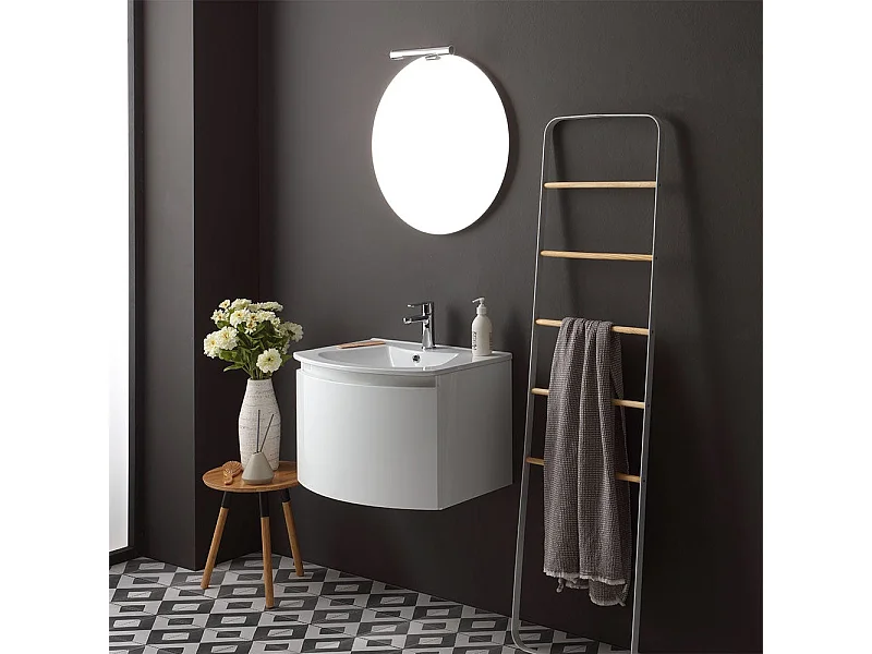 Meuble De Salle De Bain Mural De 62Cm Avec Frontal Courbe Et Miroir Rond | Riva