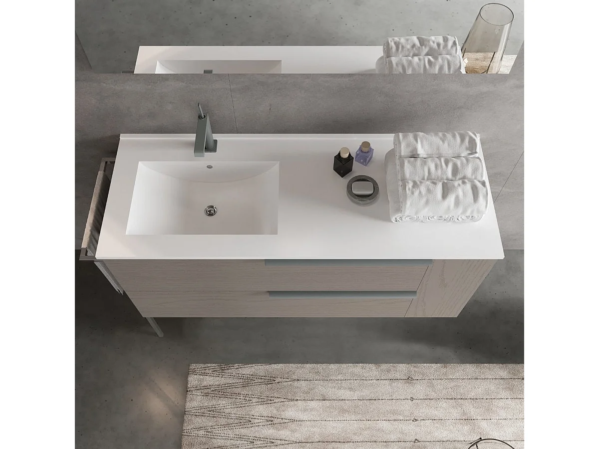 Meuble De Salle De Bain Avec Lavabo À Gauche 120Cm Gris Cendré Effet Bois | New York