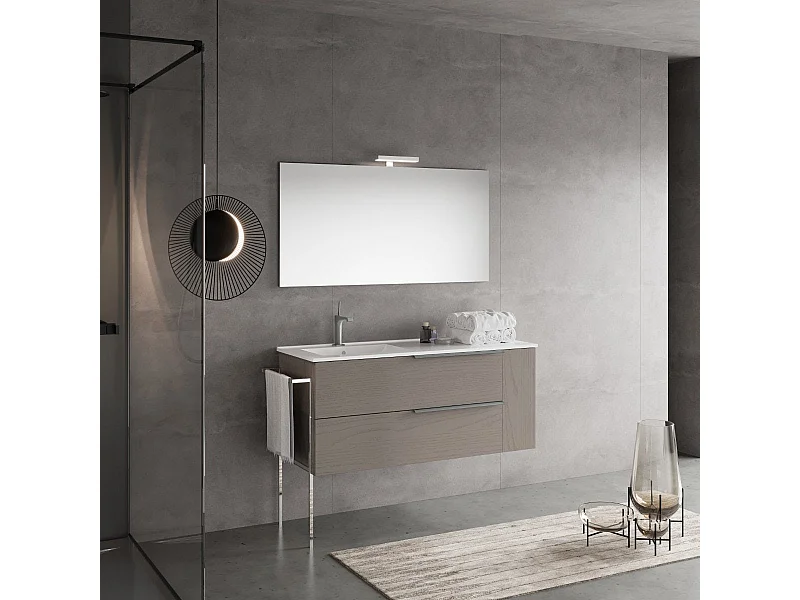 Meuble De Salle De Bain Avec Lavabo À Gauche 120Cm Gris Cendré Effet Bois | New York