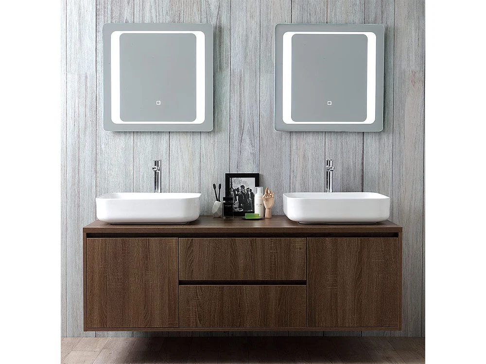 Meuble De Salle De Bain Suspendu 150Cm Double Lavabo Et Miroir Avec Led Tactile | Siena