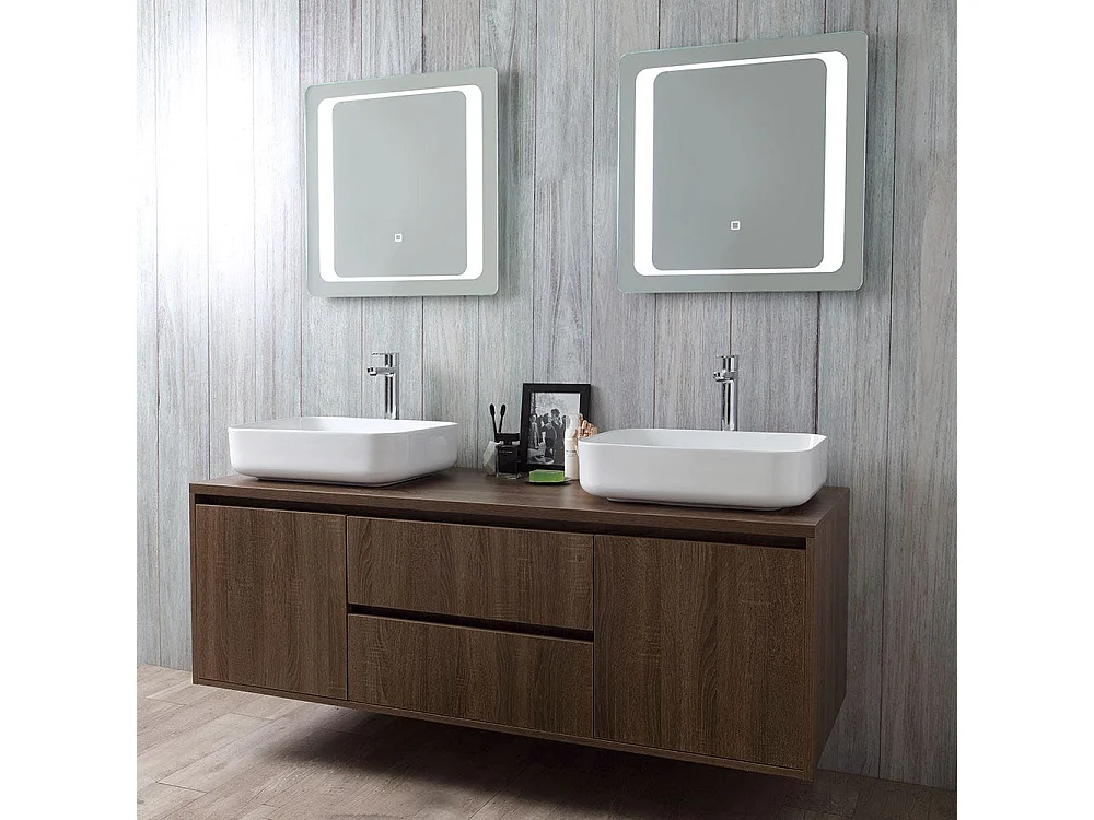 Meuble De Salle De Bain Suspendu 150Cm Double Lavabo Et Miroir Avec Led Tactile | Siena