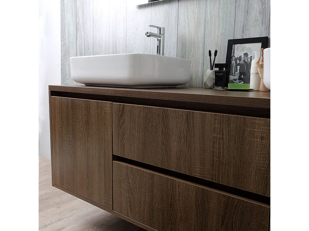 Meuble De Salle De Bain Suspendu 150Cm Double Lavabo Et Miroir Avec Led Tactile | Siena