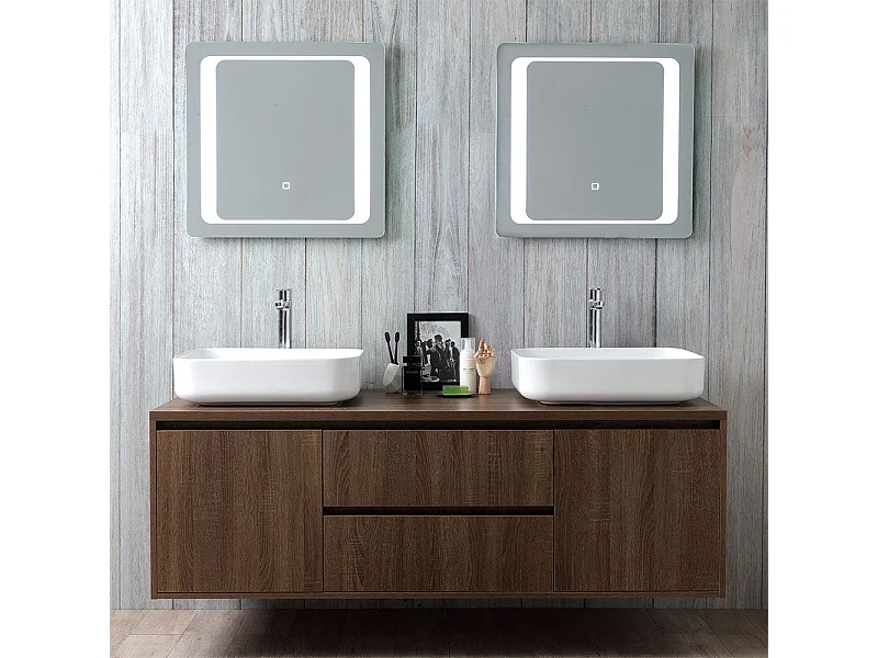 Meuble De Salle De Bain Suspendu 150Cm Double Lavabo Et Miroir Avec Led Tactile | Siena