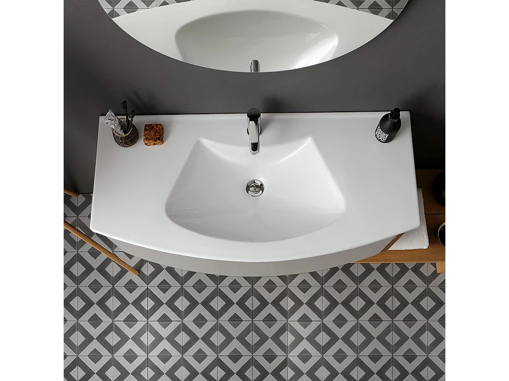 Armoire De Toilette Courbée 102 Cm Gris Ardoise Brillant Miroir Rond | Riva