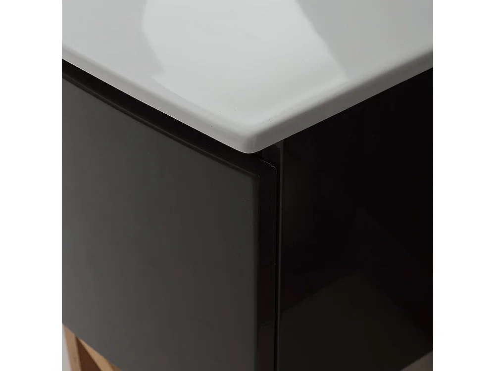 Armoire De Toilette Courbée 102 Cm Gris Ardoise Brillant Miroir Rond | Riva