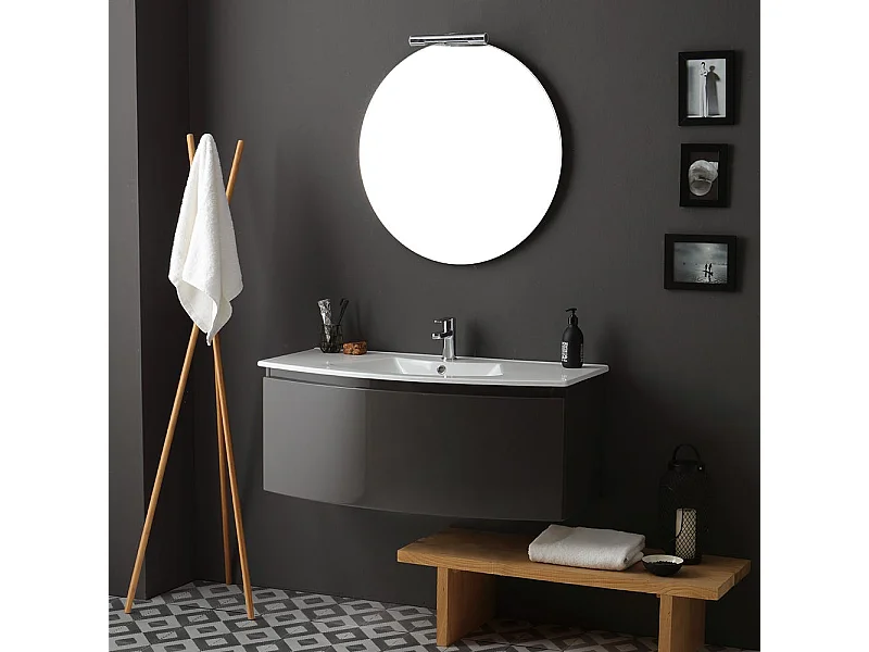 Armoire De Toilette Courbée 102 Cm Gris Ardoise Brillant Miroir Rond | Riva