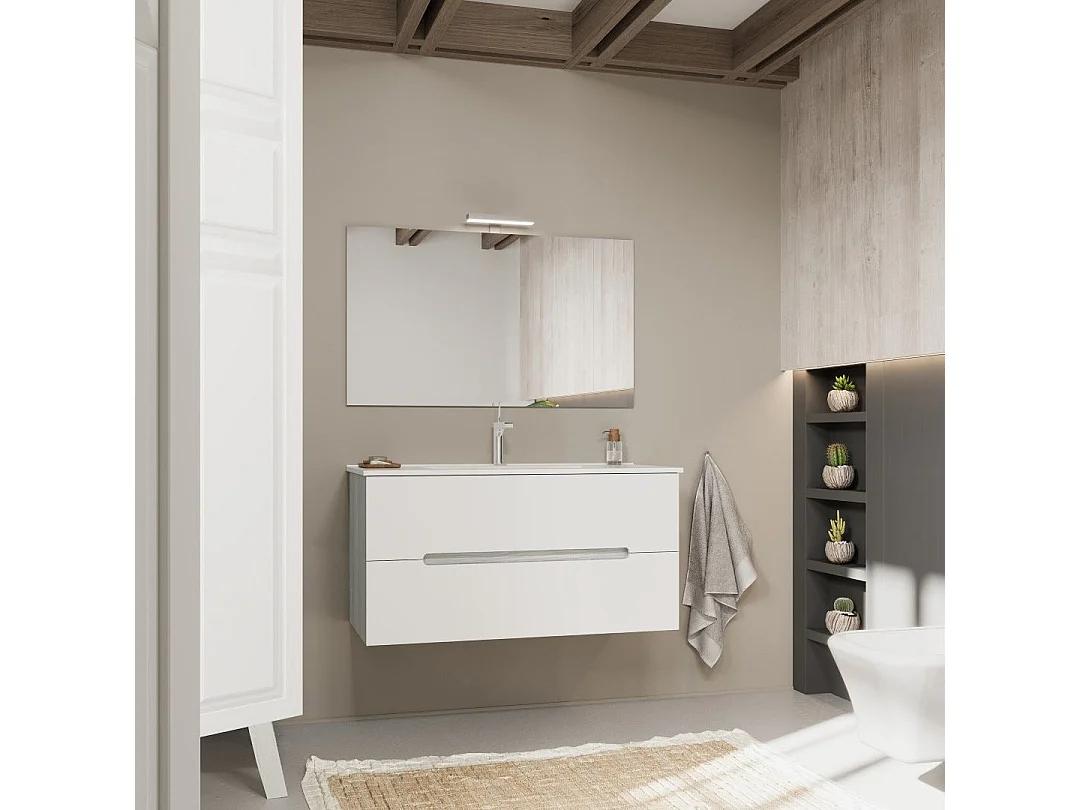 Meuble De Salle De Bain Tiroirs Blanc Mat Et Bois Gris 100Cm | Magnolia
