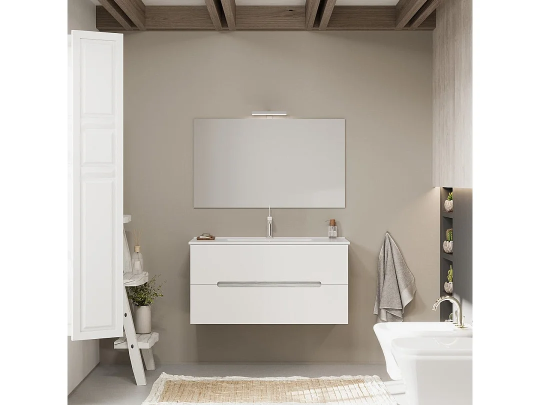 Meuble De Salle De Bain Tiroirs Blanc Mat Et Bois Gris 100Cm | Magnolia
