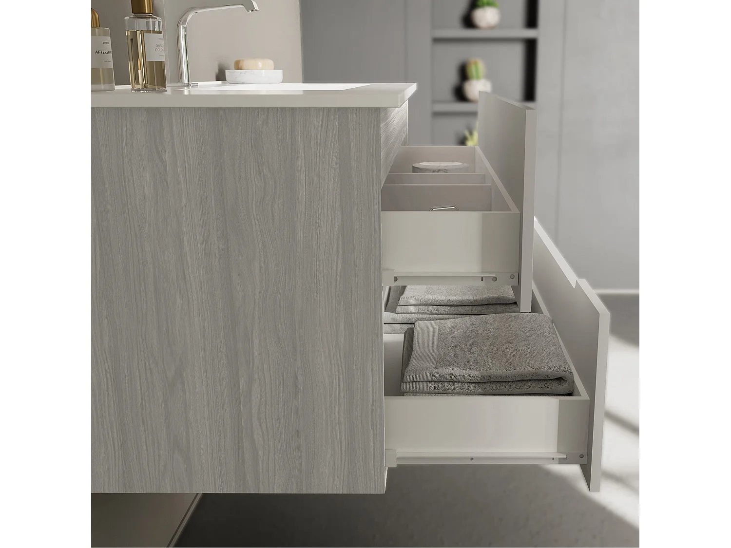 Meuble De Salle De Bain Tiroirs Blanc Mat Et Bois Gris 100Cm | Magnolia