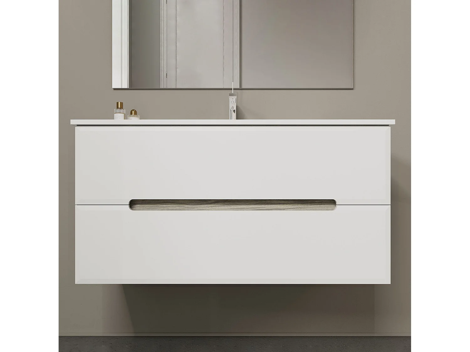 Meuble De Salle De Bain Tiroirs Blanc Mat Et Bois Gris 100Cm | Magnolia