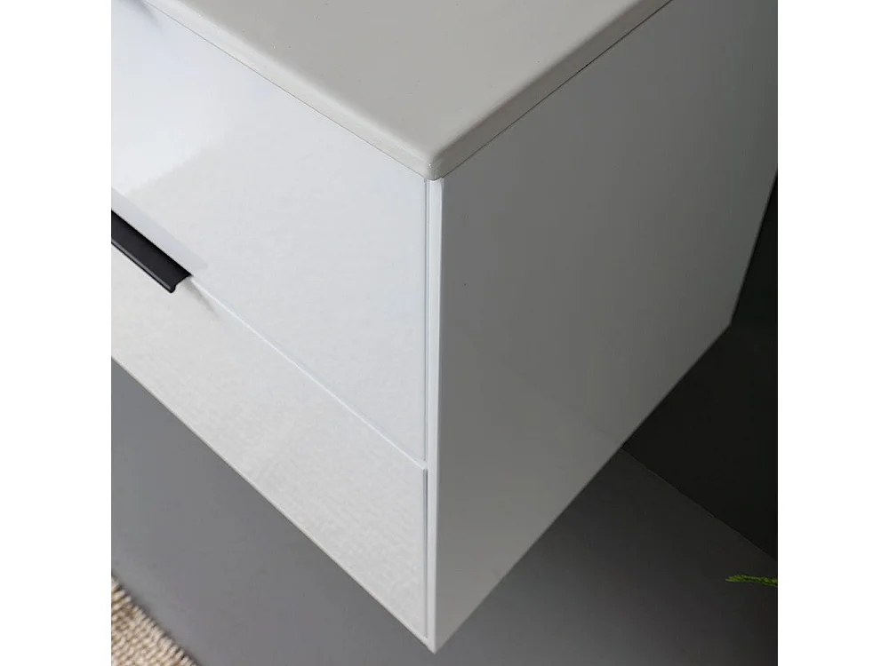 Meuble Laqué Blanc Pour Salle De Bain 75Cm Avec Miroir Sans Corniche | Parigi